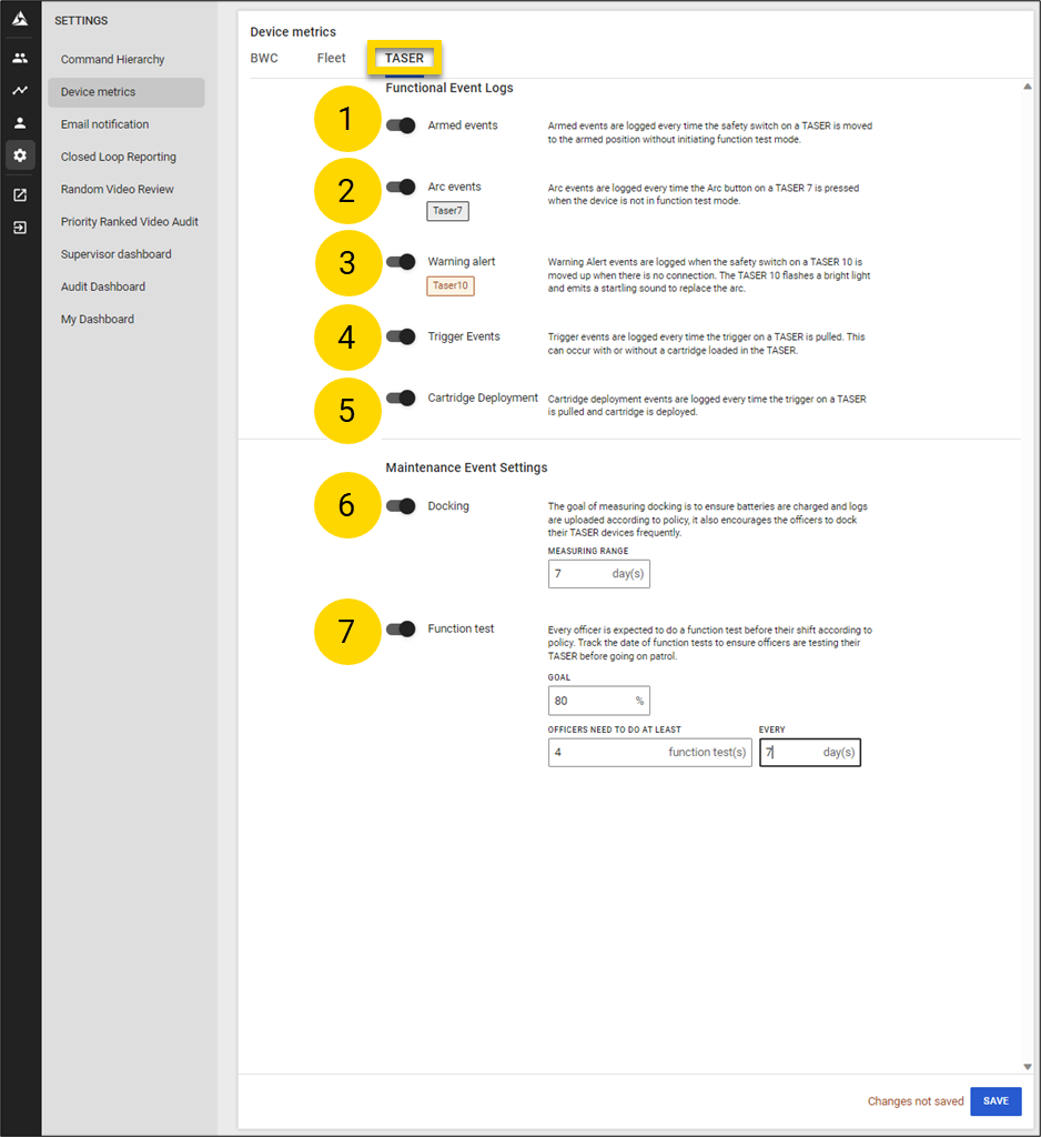 Device Metrics Settings in Axon Performance