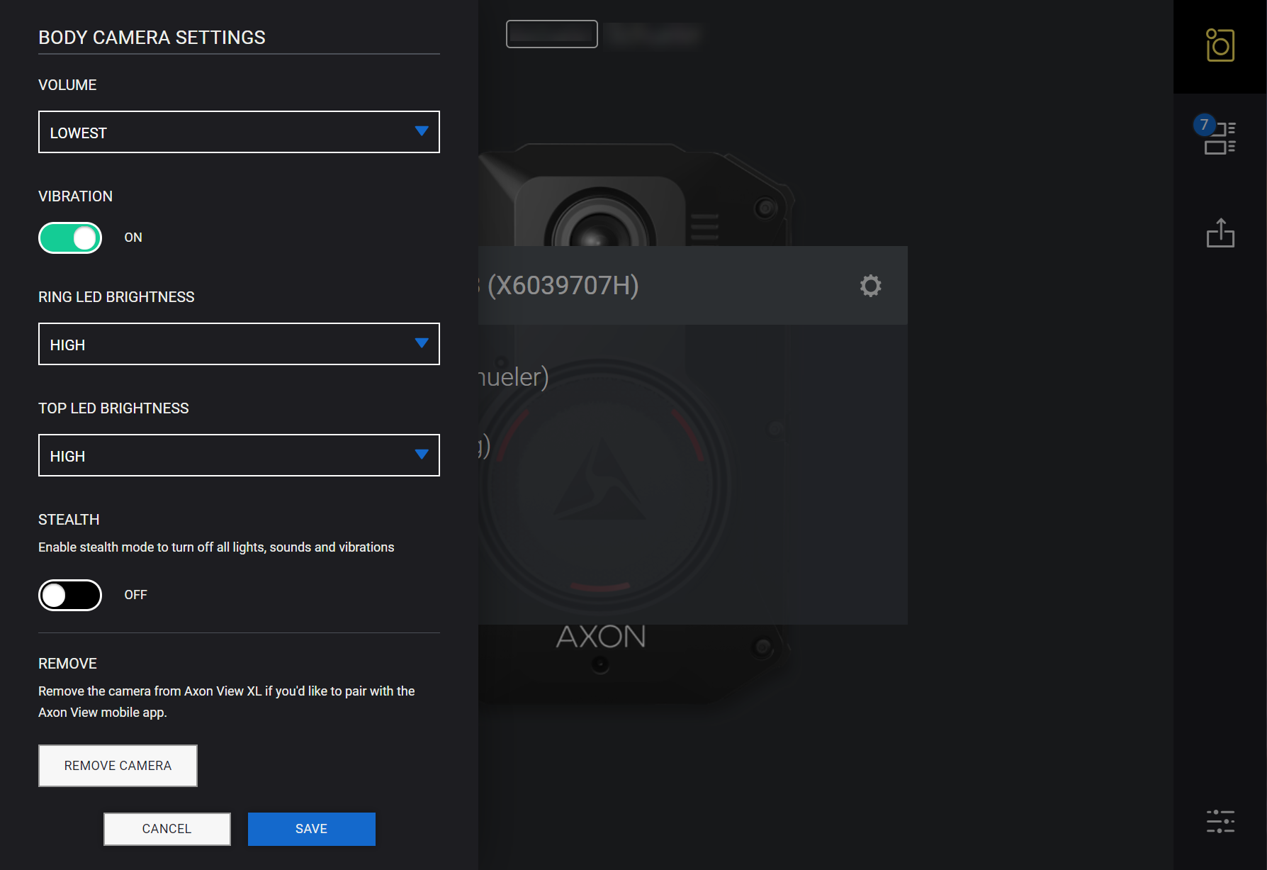 Change body camera settings - View XL AB4